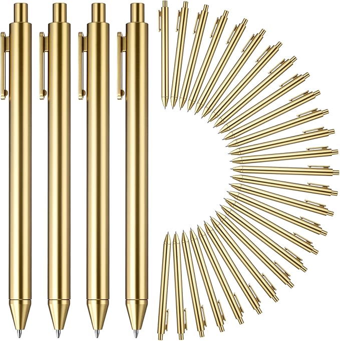 15 Pcs 30 Pcs Gold Slim Ballpoint Pens Bulk Golden Retractable Black Ink Medium Point (0.5mm) Smooth Metallic Color Writing Ballpoint Pens for Wedding Bridal Shower Business Office (Classic Style)