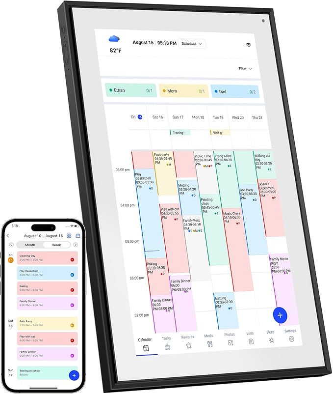 15.6 Inch Digital Calendar Wall Planner 2025-2026 – HD Touchscreen Smart Photo Display for Family Schedules, 32GB Electronic Calendar Chore Chart + To-do List, Wall Mount & Desktop Stand