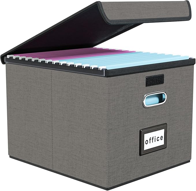 Huolewa Portable File Organizer Box with Lid, Stylish Filing Box Organizer Cabinet For Hanging File Folders, Universal Hanging Filing & Storage Boxes with Plastic Slides for Office/Decor/Home