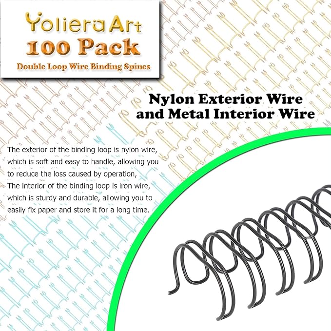 100 Pack Double Loop Wire Binding Spines, YolieraArt Wire Binding Spines, 5/16 Inch Binding Wire for Letter Size (40 Sheet Capacity), 100P, 3:1 Pitch, Black)