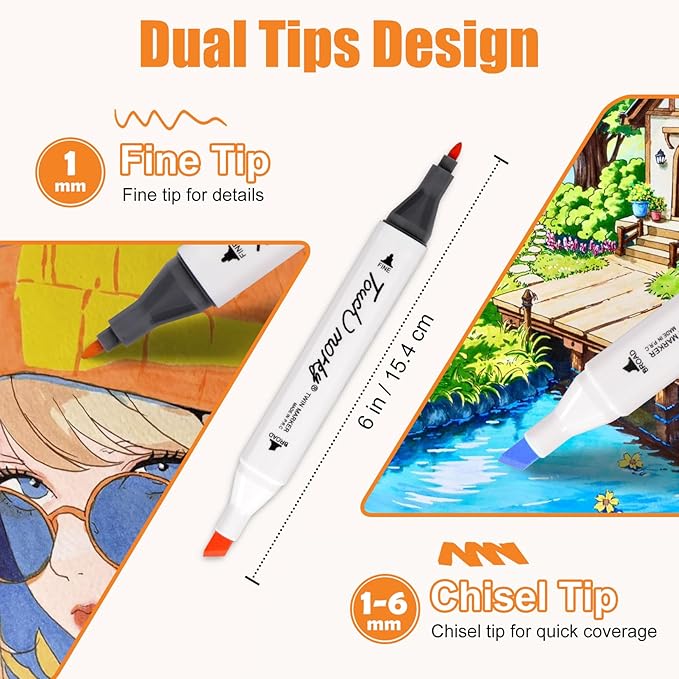 120 Colors Alcohol Markers with Free App, Chisel Tip and Fine Tip, Dual Tip Alcohol-Based Marker set for Artist Adults, Art Markers for Painting, Coloring, Sketching and Drawing,Great Gift Idea