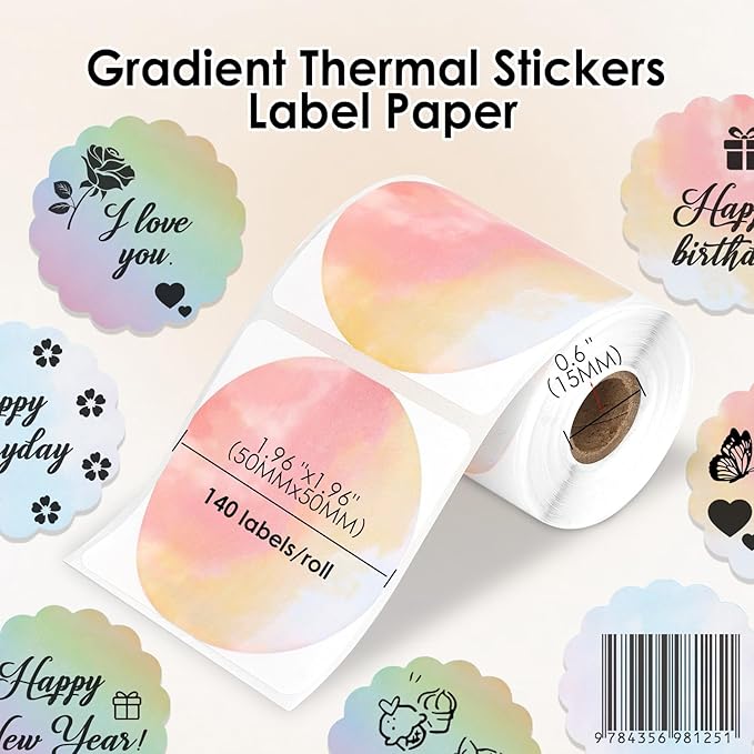 HuiJuKeJi 3 Rolls Thermal Round Label Paper,1.96 "x1.96 Gradient Label Maker Sticker for Phomemo M220/M200/M221/M110 Printer,Multi-Purpose Self-Adhesive Waterproof Labels for Barcode,DIY,Logo,Thanks