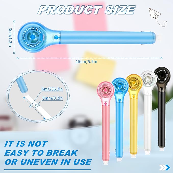 10 Pack Correction Tape Pen Correctional Ink Tape Push Pull Protective, Easy to Use Applicator for School Office Supplies, 0.2 x 236 Inch(Bright Color)