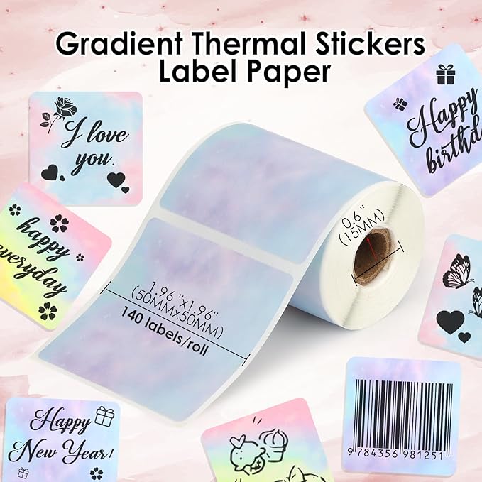 HuiJuKeJi 3 Rolls Thermal Square Label Paper,1.96 "x1.96 Gradient Label Maker Sticker for Phomemo M220/M200/M221/M110 Printer,Multi-Purpose Self-Adhesive Waterproof Labels for Barcode,DIY,Logo,Thanks