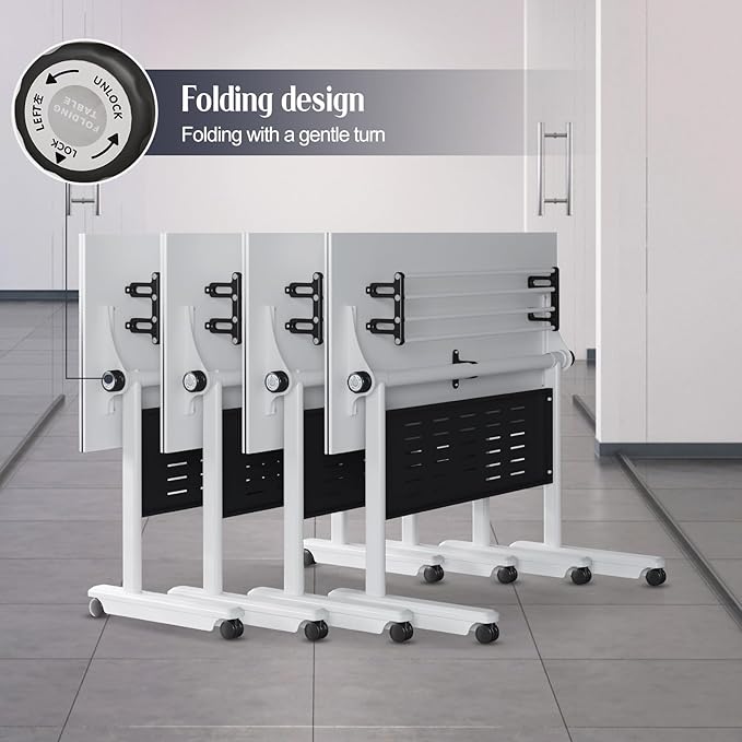 10Pack Conference Room Table, Folding Conference Table for Office Classroom, Mobile Training Tables with Casters Silent Wheels, Large Rectangular Convertible Modular Seminar Tables (10Pack L55.1in)