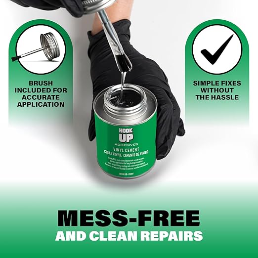 HOOK UP 8 OZ Adhesives, Premium Waterproof Vinyl Cement Glue for Pool Repairs & Inflatable Items Fast-Drying, Strong Bonding Adhesive Ideal for Vinyl, PVC, Upholstery, Tarps, Hot Tubs, Air Mattresses