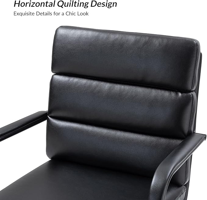 HULALA HOME Modern Faux Leather Home Office Chair with Tilt Lock & Metal Base, Desk Chair with Wheels & Padded Cushion, 360° Swivel Wide Seat Computer Task Chair, Black