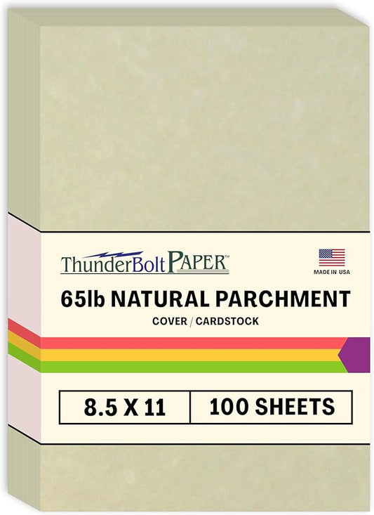 100 Natural Parchment 65lb Cover Paper Sheets 8.5X11 Inches Cardstock Weight Colored Sheets 8.5" X 11" (8.5X11 Inches) Standard Letter|Flyer Size - Printable Old Parchment Semblance