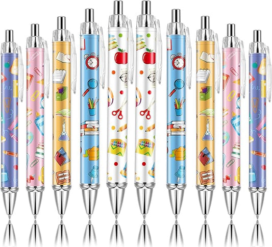 10 PCS Back to School Pens Welcome Back to School Ballpoint Pens First Day of School Party Favors with 1mm Black Ink Replaceable Ballpoint Pen Refill for Classroom Rewards