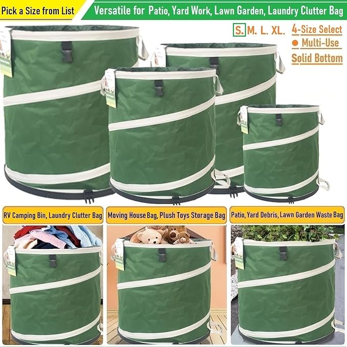 16-Gallon Collapsible Trash Can (16x19 in) Hard-Shell Bottom Yard Garden Bag for Pop-Up Trash Can,Recycling Bin,Yard Waste Container,RV Camping Waste Bin,Laundry Hamper,Lawn Grass,Leaf Bag,Weed Basket