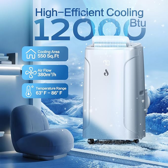 12,000 BTU Portable Air Conditioners Cools up to 550 Sq.Ft 4-in-1 Poratble Ac Units for Room with Cooling Dehumidifier Fan Sleep Mode 24h Timer Remote Control and Window Installation Kit Included