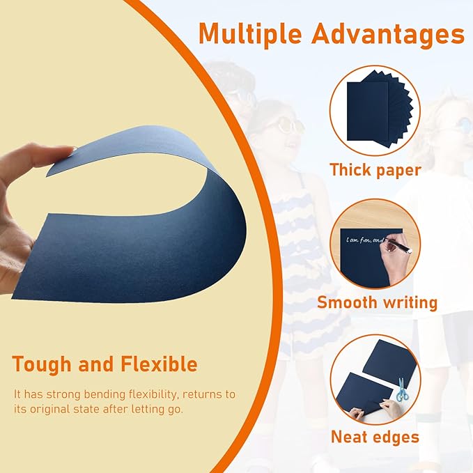 100 Sheets Navy Blue Cardstock 8.5 x 11 Scrapbooking Paper, 75lb Heavyweight Construction Paper Card Stock for Wedding Invitations, School Crafts, Memus, Making Cards, Graduations