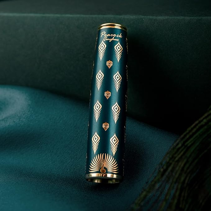 Hongdian N7 Blue Peacock Resin Piston Fountain Pen, Iridium Long Blade Fine Nib Classic Pen, Smooth Writing Pen with Metal Box