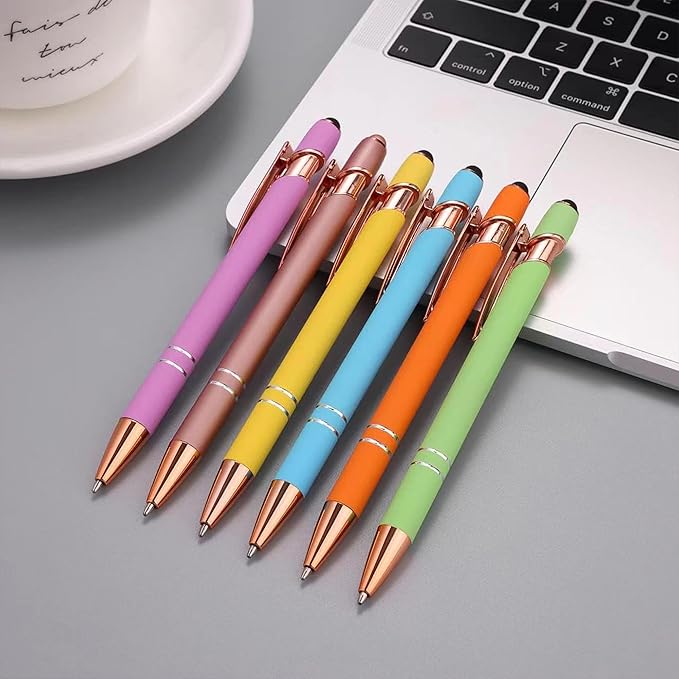 12 PCS 2 in 1 Stylus Ballpoint Pen with Stylus Tip, 1.0 mm Black Ink Metal Pen Stylus Pen for Touch Screens (Rose Gold & Mix3)