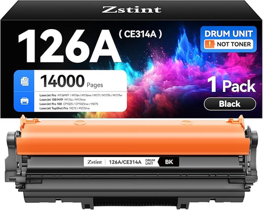 126A/CE314A Drum Unit Black 1-Pack High Yield Replacement for HP 126A CE314A Imaging Drum Compatible with HP Color Laser Jet 100 MFP M175nw M175a M176nw M177fn M177fw M275nw CP1025 CP1025nw Printer