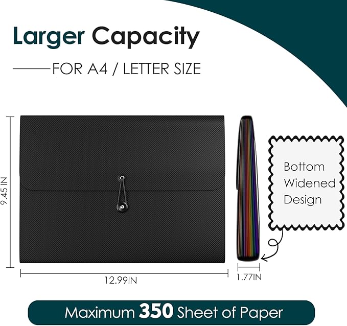 10 Pack Accordion File Organizer with Labels, 13 Pockets Expending File Folder, Binder for Document Storage, Classroom, Office, Home Use, Black
