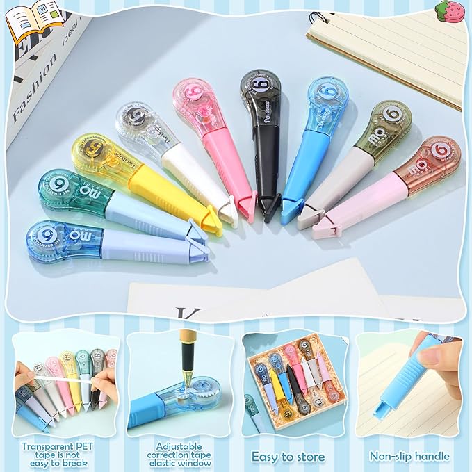 18 Pack Correction Tape Pens 1/5" X 236", 9 Color Correction Tape Pens Easy to Use Applicator for Instant Correction Students School Office Supplies