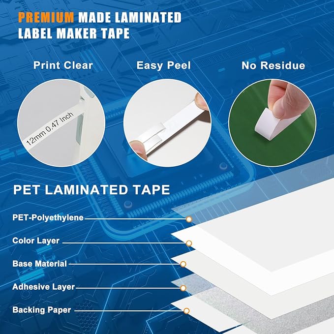 15Pack TZe TZ Tape 12mm 0.47 Laminated White Replacement for Brother P-Touch TZe-231 TZC-231 Label Maker Tape Compatible with Brother Label Maker PT-D210 PT-D220 PT-H110