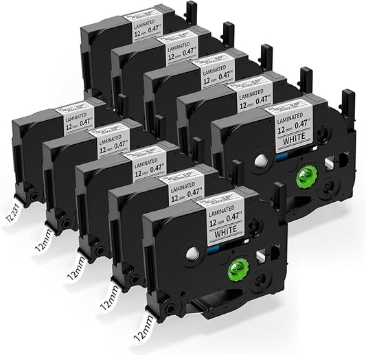 10 PK 12mm Label Maker Tape Compatible with Brother Label Maker Tape 12mm 0.47 White, Replace for Brother P Touch Label Tape 1/2 inch,Work for P-Touch PT-D210 PT-H110 PT-D220 PT-D400