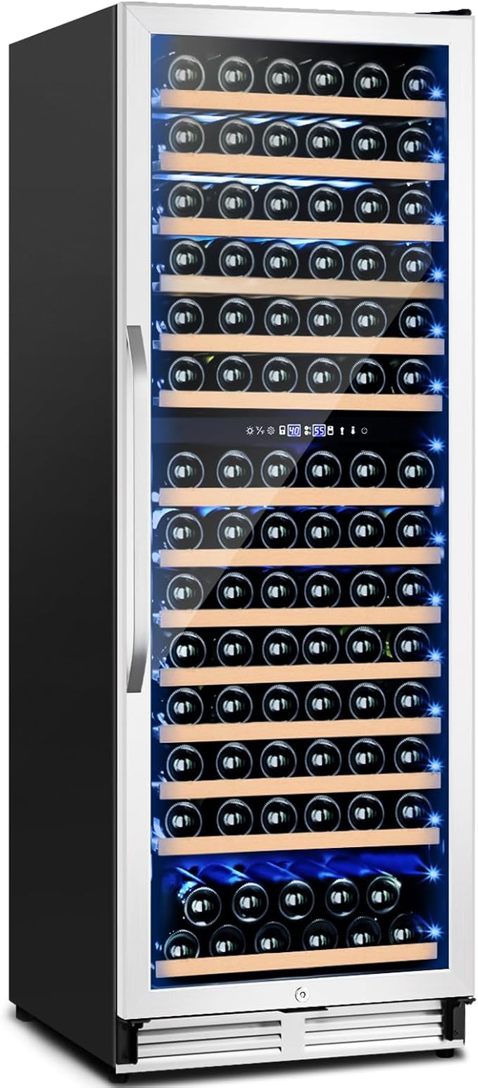 180 Bottles Wine Fridge 24 Inch Dual Zone Wine Cooler Refrigerator Freestanding Wine Refrigerator with Glass Door and Safety Lock, Large Wine Cellar for Home, Office, Kitchen
