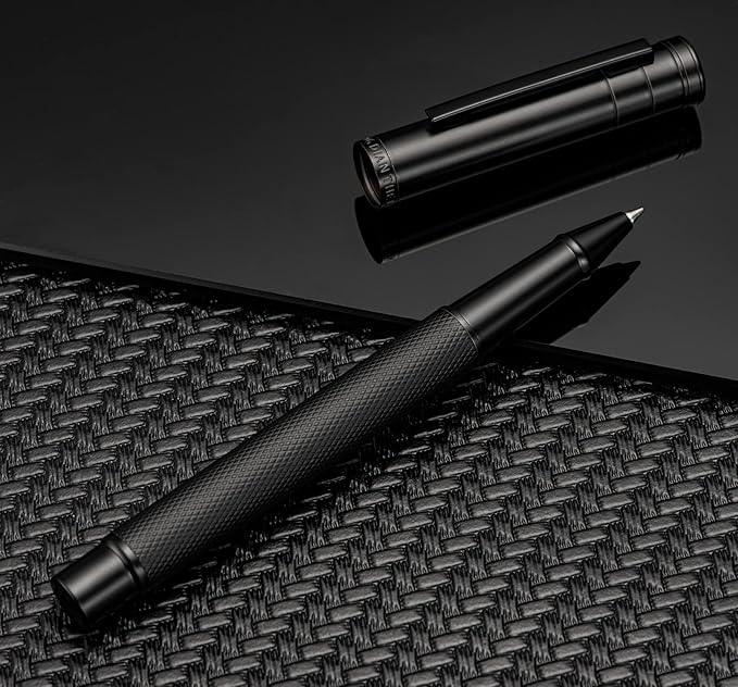 Hongdian Matte Black Forest Rollerball Pen with Schmidt Black Ink Refill, Classic Design with Metal Case for Business Signature