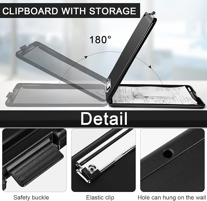 15 Pcs Clipboard with Storage Plastic Nursing Clipboard 9.5 x 13.5 Inch with Low Profile Clip Foldable Clip Board with Storage for Home Office Back to School Supplies