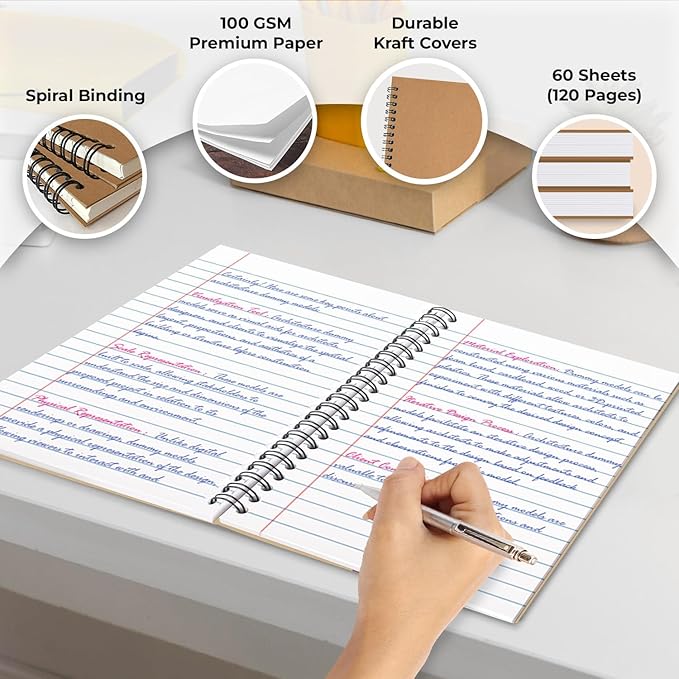 12 Pack Lined Journal Spiral Notebook College Ruled, 5.8 x 8.3, 120 Pages (60 Sheets), 100 GSM Thick Paper Notebooks, Daily Writing Journals for Men and Women, Work, Office & School Supplies