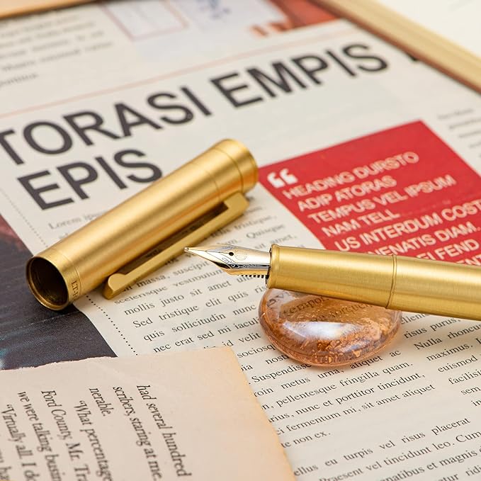 Hongdian Raw Brass Fountain Pen Extra Fine Nib Classic Design Smooth Writing Copper Pen with Converter and Pen Case Set