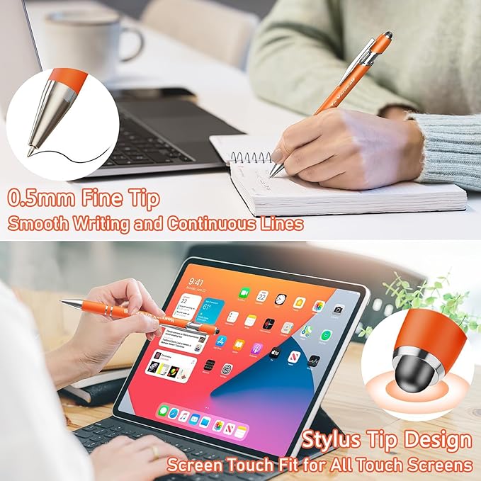 12 Pcs Inspirational Pens Bulk, Motivational Pens Ballpoint with Stylus Tips, 0.5mm Smooth Writing Pens Fine Point of Black Ink, 12 Colors with Gift Box for Home, School, Office