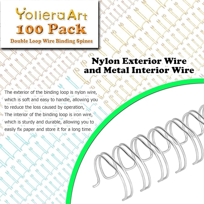 100 Pack Double Loop Wire Binding Spines, YolieraArt Wire Binding Spines, 5/8 Inch Binding Wire for Letter Size ((140 Sheet Capacity, 3:1 Pitch, Silver)