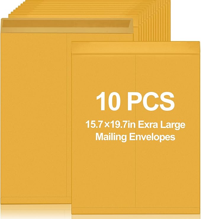 10 Pcs 16 x 20 Inch Extra Large Mailing Envelopes 32lb with Gummed Flaps, Catalog Envelopes Jumbo Craft for Mailing, Storage and Organizing Documents Office Supplie