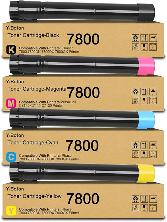 High Yield Phaser 7800 106R01569 106R01566 106R01567 106R01568 Toner Cartridge Set Replacement for Xerox Phaser 7800 7800DN 7800DX 7800GX Printer.4-Pack Black Cyan Magenta Yellow