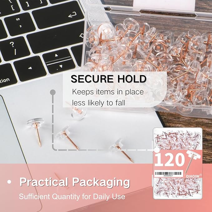 120 PCS Flat Rose Gold Push Pins for Wall Thumb Tacks for Walls Flat thumbtacks Push pin for Bulletin Board Shadow Box Display Thumbtack for Cork Board