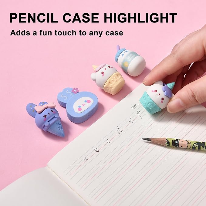 16Pcs Cute Ice Cream Shaped Erasers for Kids, Fun Food Eraser for School Classroom Rewards Party Favors
