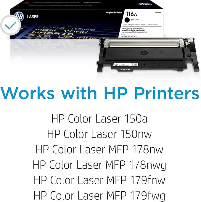 HP 116A Black Toner Cartridge | Works with HP Color Laser 150 Series, HP Color Laser MFP 178, 179 Series | W2060A