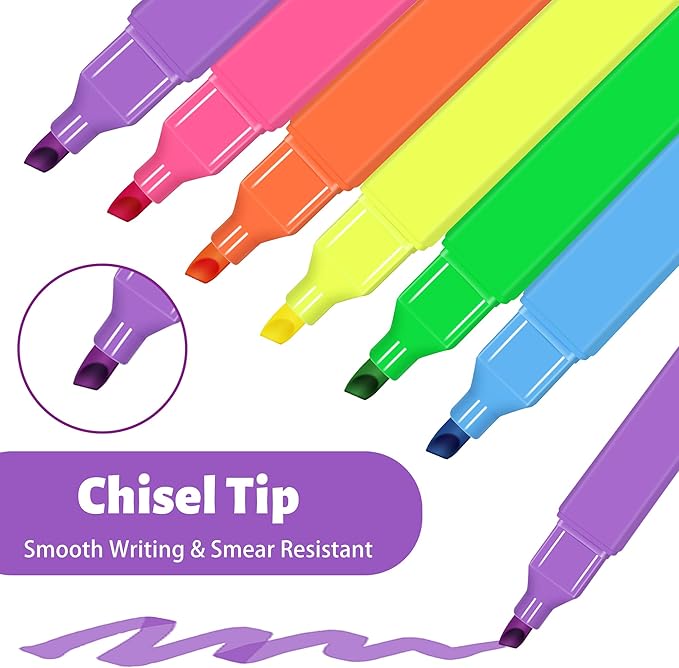 Highlighters,12pcs Aesthetic Pastel Highlighters, Chisel Tip Book Highlighter, Cute Pens with Chisel Tip, No Bleed Bible Highlighter Assorted Colors