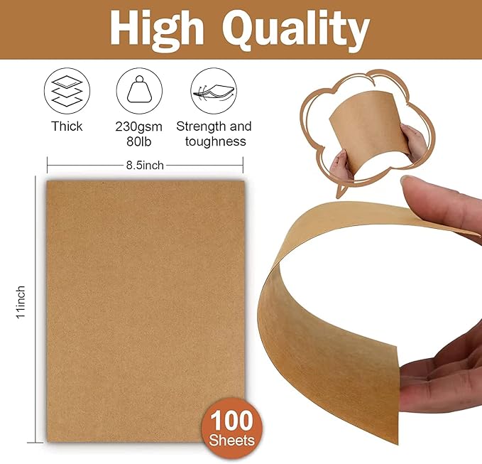 100 Sheets Kraft Paper Brown Cardstock 8.5 x 11, Goefun 80lb Card Stock Printer Paper for Invitations, Menus, Crafts, DIY Cards
