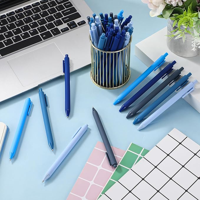 100 Pcs Ballpoint Pens Bulk Retractable Writing 1. 0 mm Black Ink Cute Pens Smooth Writing Color Fancy Gift for Teacher Student Employee Office School Home Baby Shower Supplies (Blue Series)