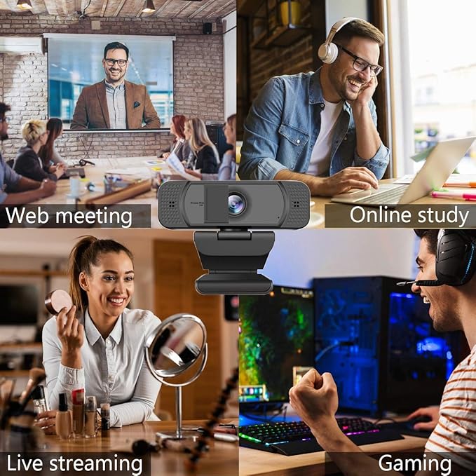 1080P Webcam with Microphone for PC Streaming, Web Camera for Desktop with Privacy Cover, 100° Wide Angle, Auto Light Correction, USB Plug&Play Web Cam for OBS/Gaming/Zoom/Skype/FaceTime/Teams/Twitch