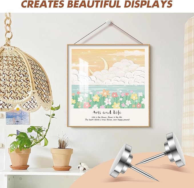 15 Pieces of Silver Tacks, Metal Tacks for Wall, Metal Push Pins, Picture Hanging, Push Pins for Wall Bulletin Board Decorative