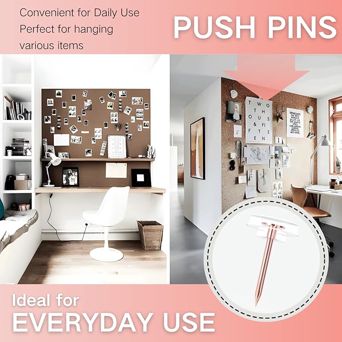 120 PCS Flat Rose Gold Push Pins for Wall Thumb Tacks for Walls Flat thumbtacks Push pin for Bulletin Board Shadow Box Display Thumbtack for Cork Board