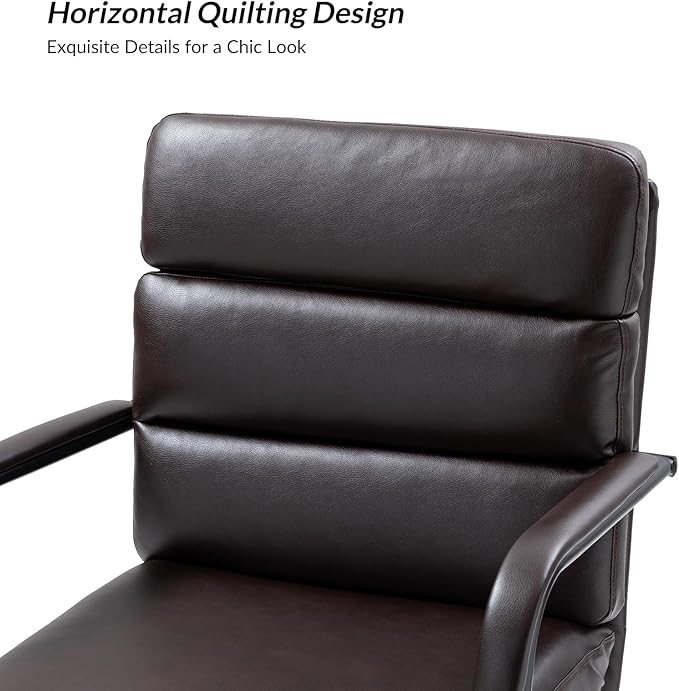 HULALA HOME Modern Faux Leather Home Office Chair with Tilt Lock & Metal Base, Desk Chair with Wheels & Padded Cushion, 360° Swivel Wide Seat Computer Task Chair, Brown