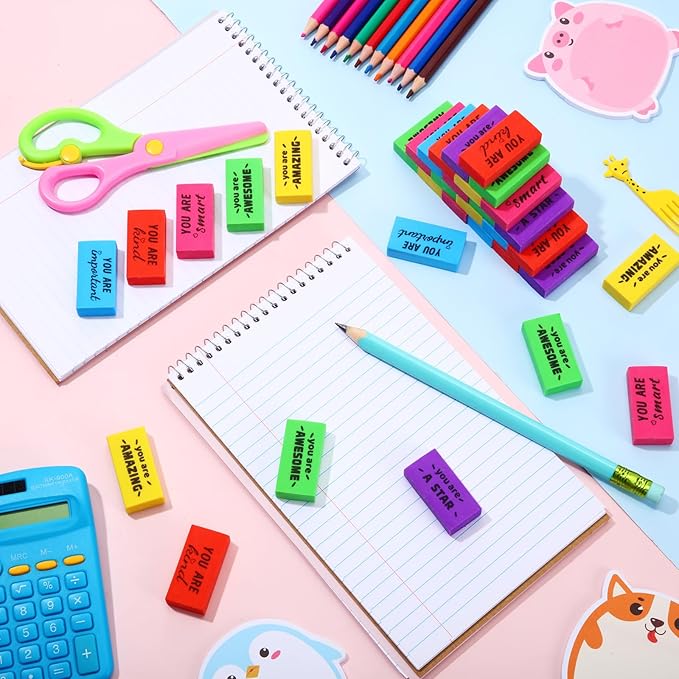 180 Pcs Inspirational Erasers for Kids Christian Pencil Erasers Bulk, Back-to-School Gifts Motivational and Cute Supplies for Students Classrooms, Drawing (Multicolor,Motivational)