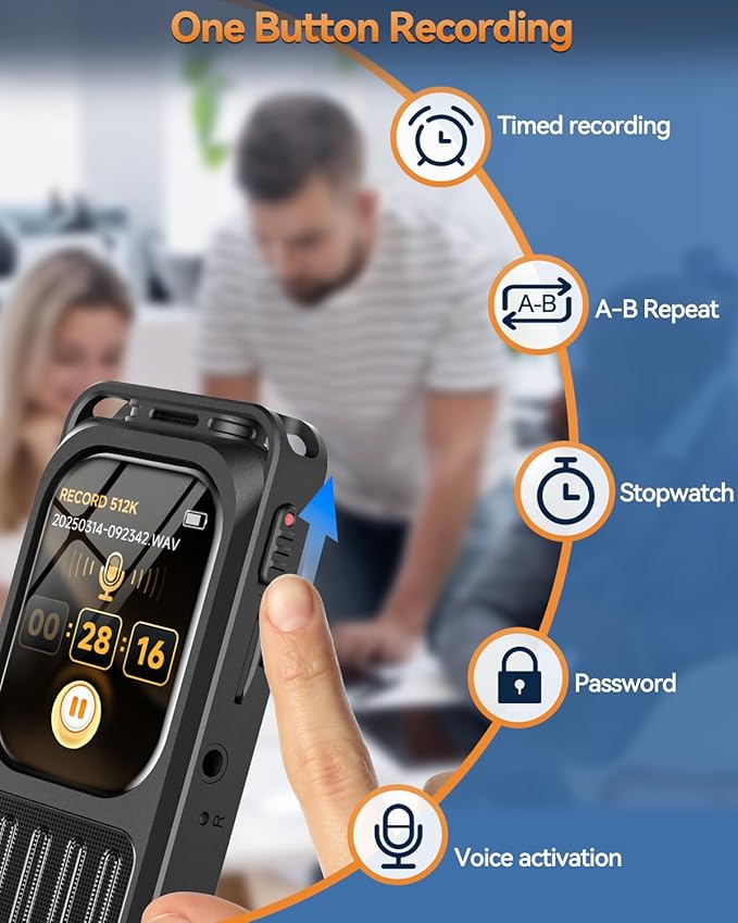 128GB Digital Voice Recorder with Bluetooth & 2" Touchscreen, 3072Kbps HD XIXITPY Voice Activated Recording with Password, Playback, A-B Repeat, MP3 for Lectures, Meetings, Interviews