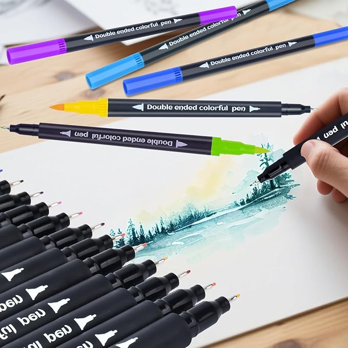 120 Colored Art Brush Markers Pens for Adult, Fine Point Art Marker, Double Tip Colored Pen, Coloring Book Markers for Adult, Hand Lettering, Drawing