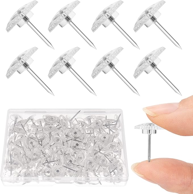 150PCS Clear Thumb Tacks - Standard Push Pins With Steel Points and Transparent Plastic Heads for Bulletin Boards, Crafts, and Office Organization