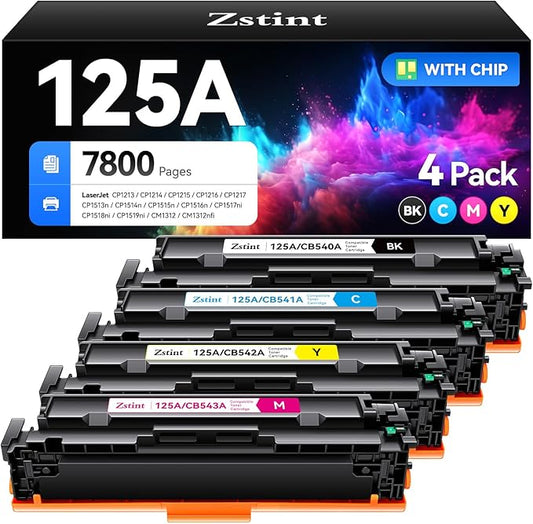 125A Toner Cartridge set 4-Pack Replacement for HP 125A CB540A CB541A CB542A CB543A Compatible with HP LaserJet Pro Color CP1215 CP1515n CP1518ni MFP CM1312 CM1312nfi Printer Black Cyan Magenta Yellow