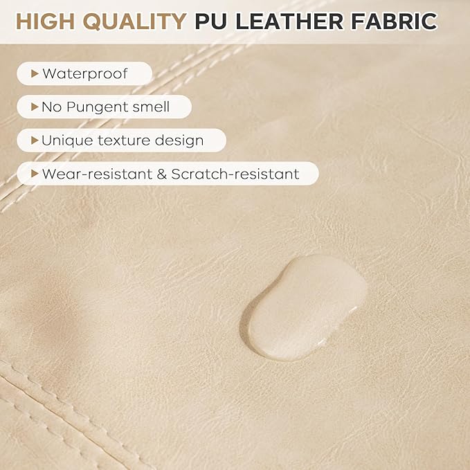 17.7" Square Unstuffed Pouf Ottoman Cover, Pu Leather Poufs Cube Foot Stool Poofy Ottomans Footrest, Decorative Casual Footstool for Living Room, Perfect to Rest Your Feet, Only Cover No Filler, Beige