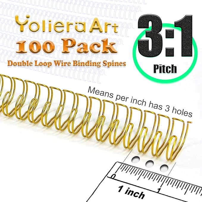 100 Pack Double Loop Wire Binding Spines, YolieraArt 1/4 Inch Spiral Binding Coils for Letter Size,Metal Bindings for Notebook Binder Machine (20 Sheet Capacity, 100P, 3:1 Pitch Twin Combs, Black)