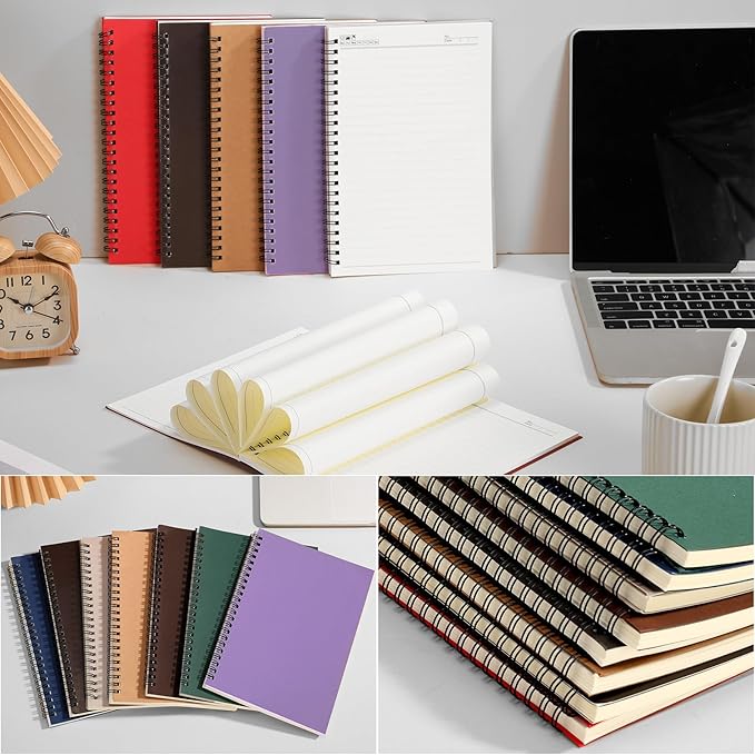 12 Pack Small Spiral Notebook A5 Lined College Ruled Spiral Journal Notebook 5.5 x 8.3 Inch Kraft Cover, 120 Pages for Work Students Office Business(Dark Color)